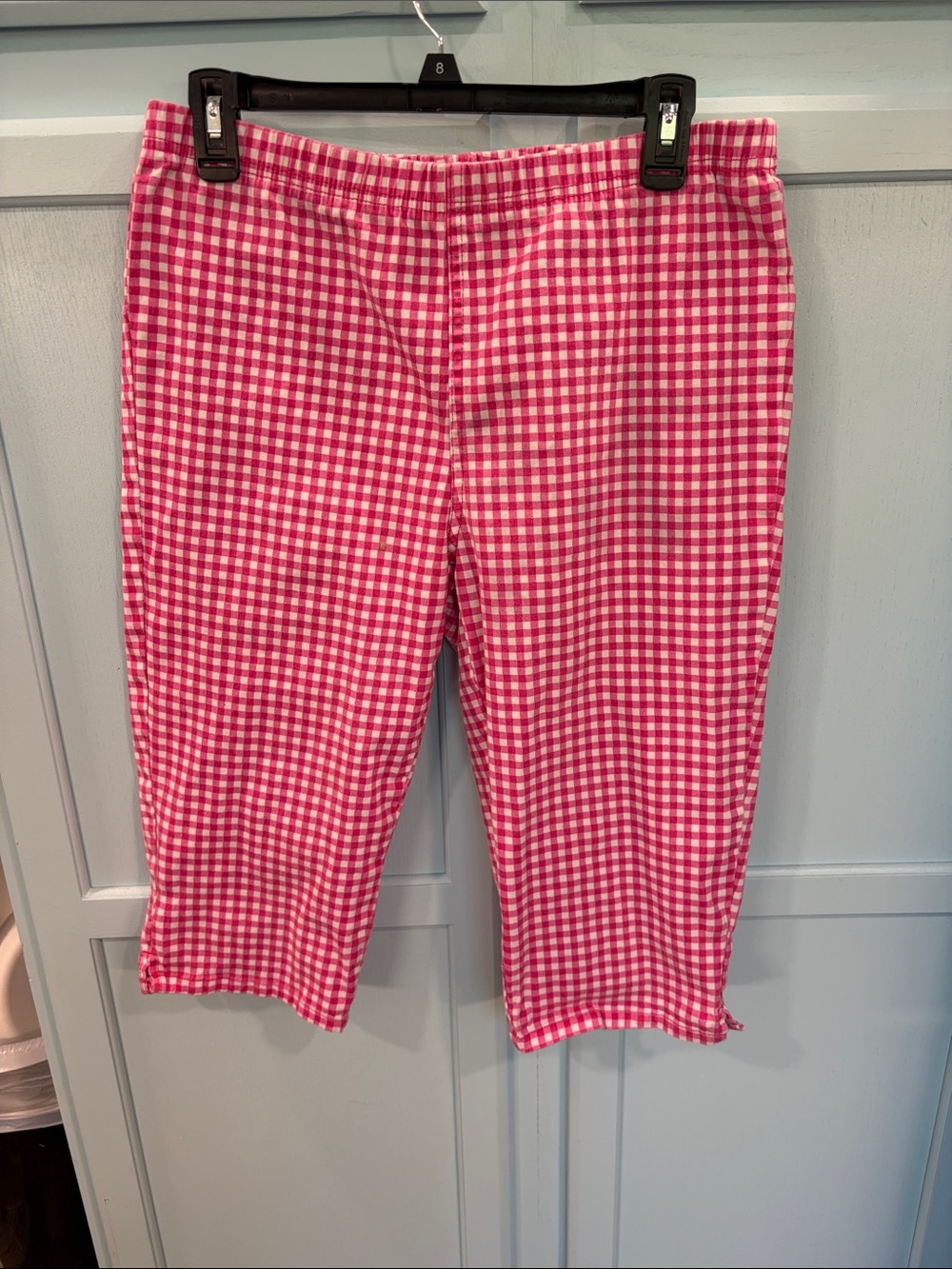 Women’s Pink Gingham Pull-On Bermuda Shorts with Elastic Waist